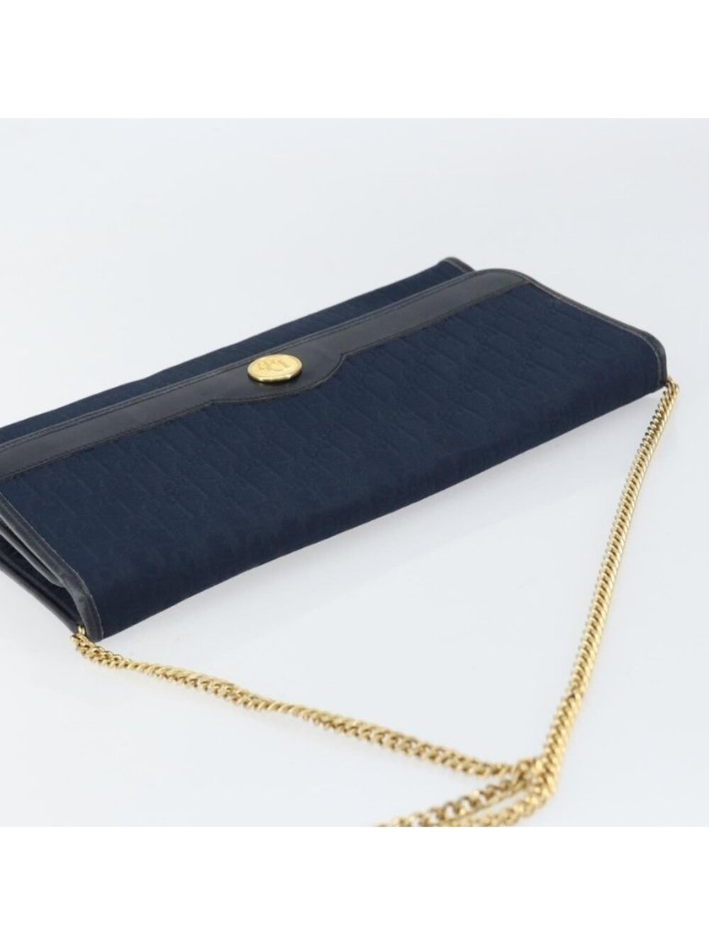Authentic Christian Dior Trotter Canvas Chain Shoulder Bag Navy Gold - Picture 13 of 16